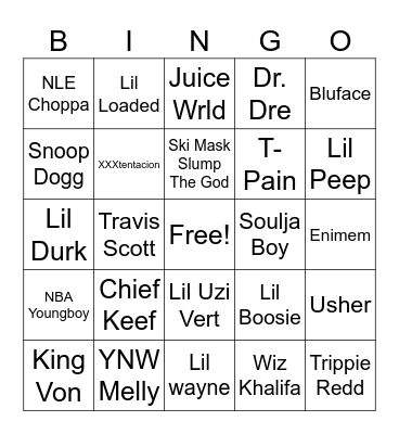 rappers Bingo Card