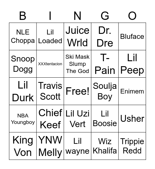 rappers Bingo Card