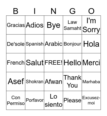 LANGUAGE BINGO Card