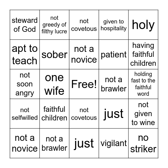 Bishop Bingo Card