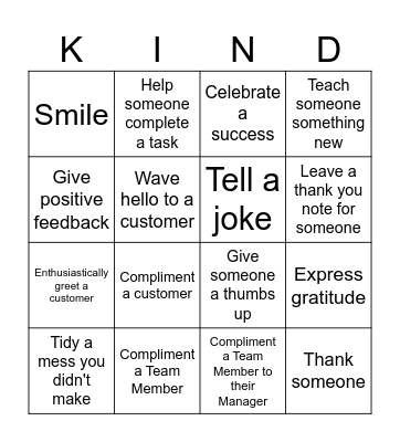 World Kindness Day Bingo Card