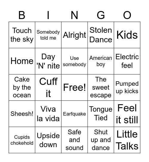 Game 2 7/31 Bingo Card