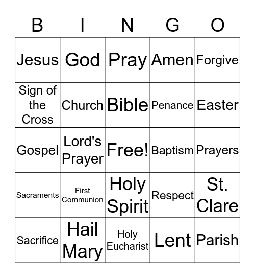 FAITH FORMATION CLASS Bingo Card
