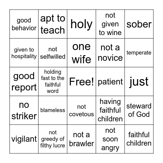 BISHOP BINGO Card