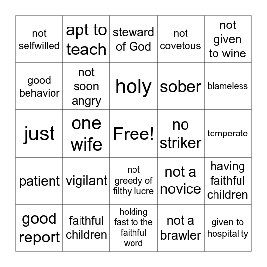 BISHOP BINGO Card