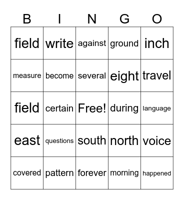 3rd grade sight words Bingo Card