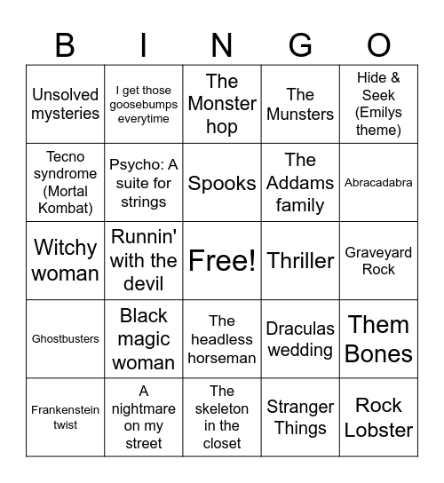 Joe Knows Spooky! Bingo Card