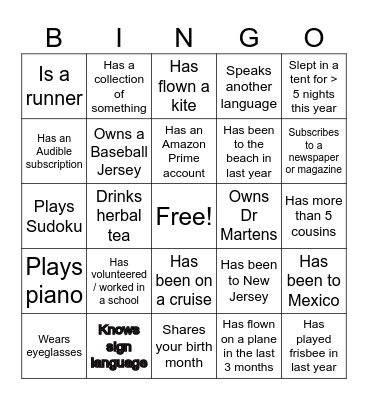 Mingle Bingo! Find Someone Who... Bingo Card