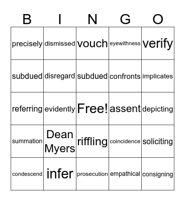 monster vocabulary Bingo Card