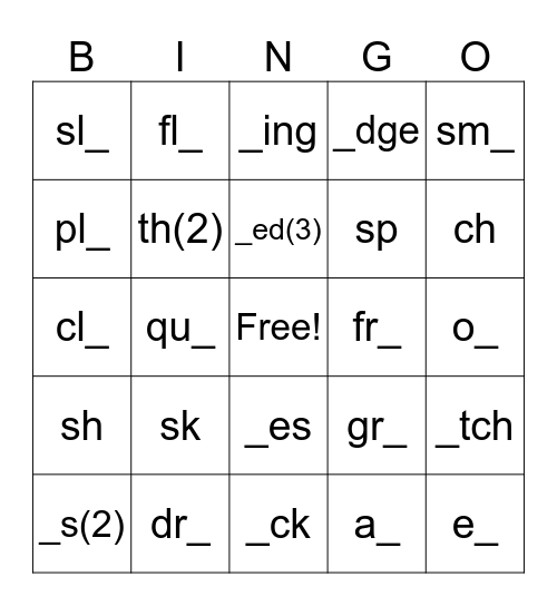 Sounds Ex. L1-5 Bingo Card