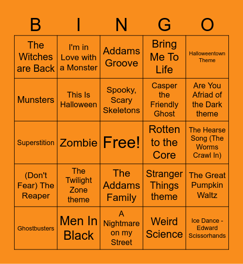 Halloween Musc Bingo Card