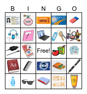 Dans mon sac, il y a.. Bingo Card