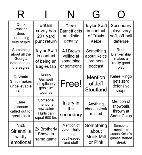 Eagles Broadcast (Kelee) Ringo Bingo Card