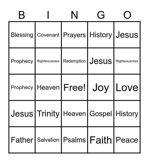 Catholic Faith Bino Bingo Card