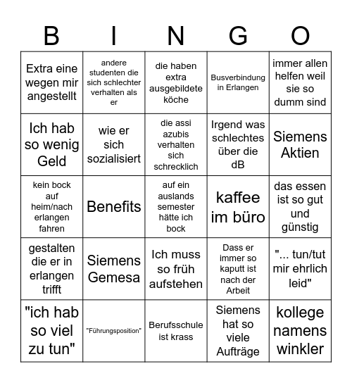 Siemens Energy Bingo Card