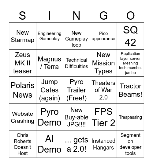 Citizen Con Bingo Card