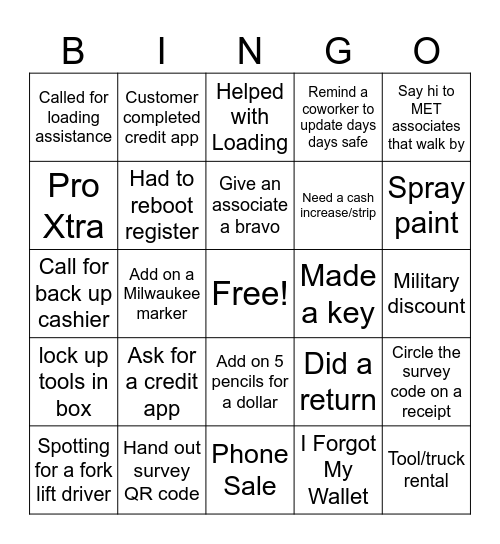 Call Ext. 590 when you get BINGO! Bingo Card