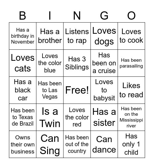 We are Family.. Let's Get to Know Each Other! Bingo Card
