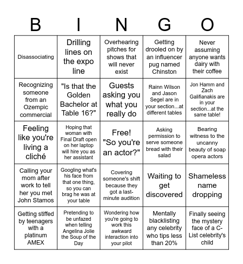 L.A. Server Bingo by Katie Parisi Bingo Card