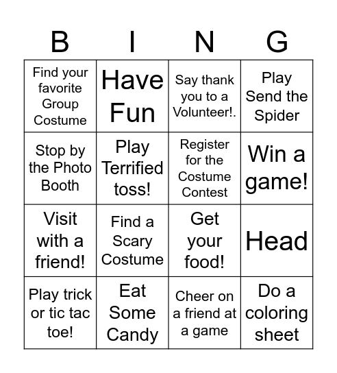 Ghostly Gala Activity Bingo Card