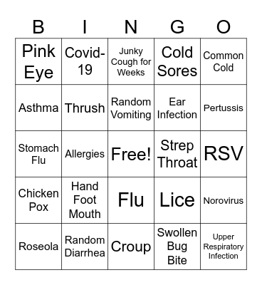 Preschool Plague Bingo Card