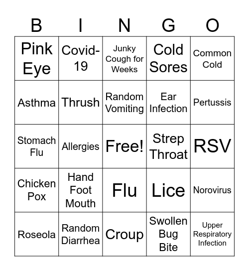 Preschool Plague Bingo Card