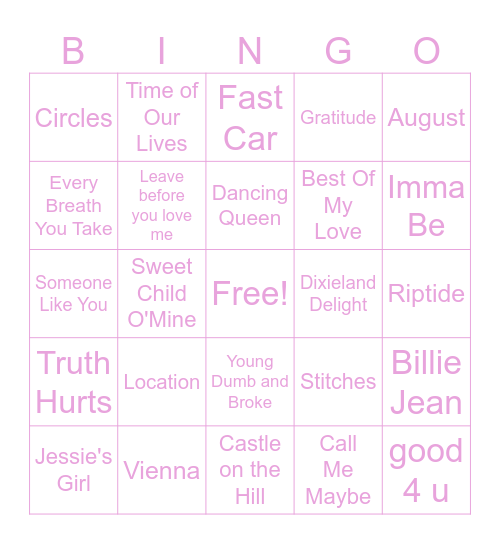 Music Bingo Rd 2 Bingo Card