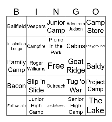 Camp Judson BINGO Card