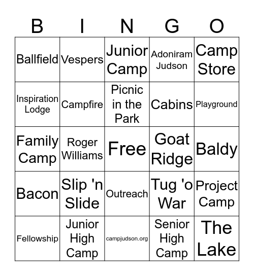 Camp Judson BINGO Card