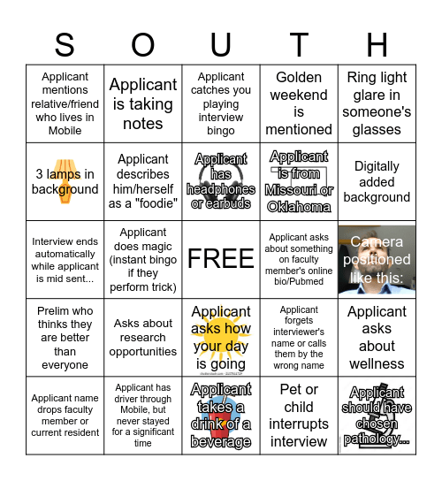 Universoty of South Alabama Bingo Card