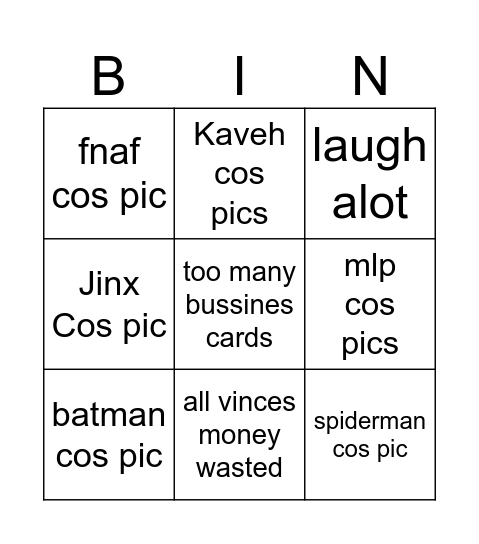 COMIC CON Bingo Card