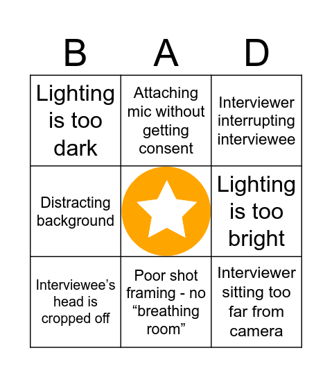 Bad Interview Bingo Card