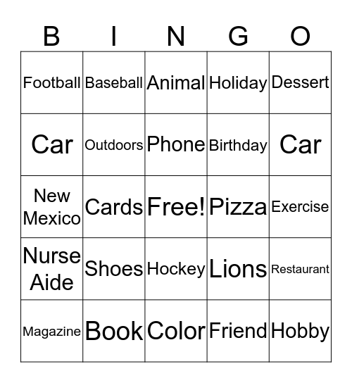 Untitled Bingo Card