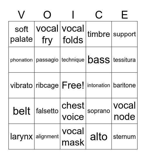 Singing Bingo Card