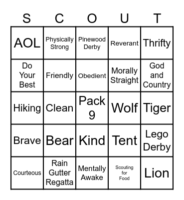 Cub Scout Bingo Card