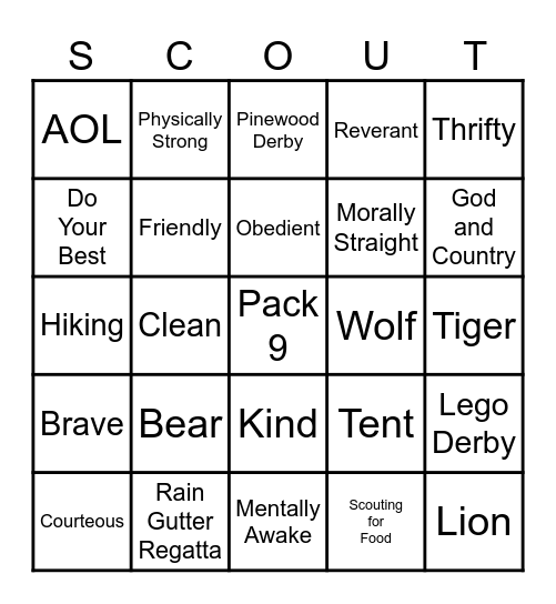 Cub Scout Bingo Card