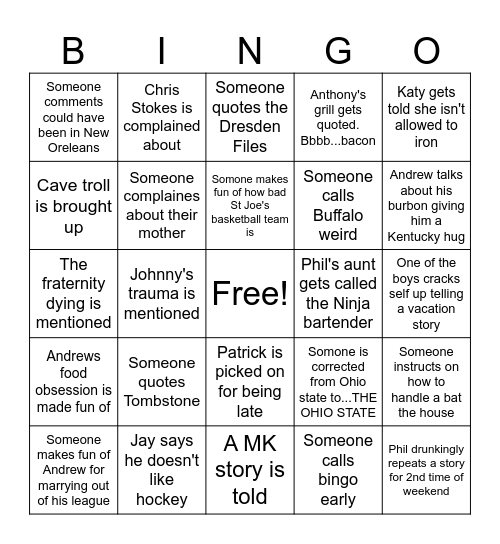 BUFFALO Bingo Card