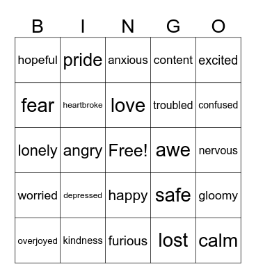 Emotion Bingo Card