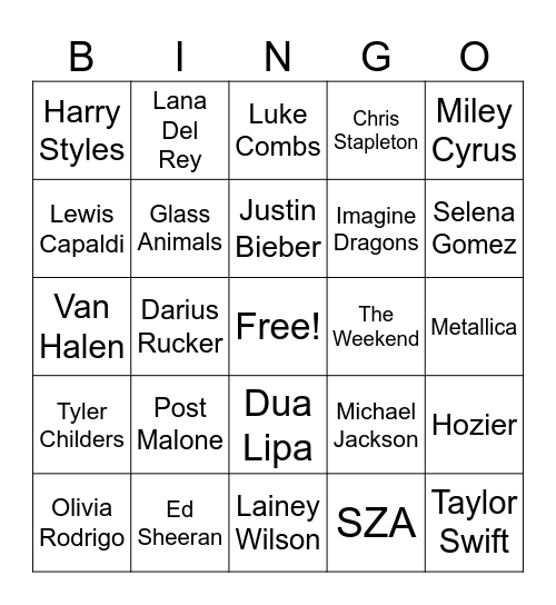 Music Bingo Rd 4 Bingo Card