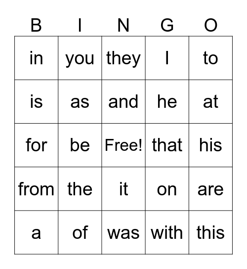 Sight Word Bingo! Bingo Card
