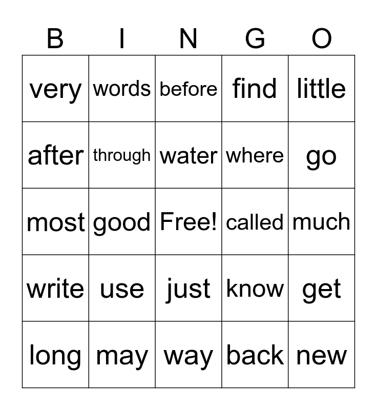 Sight Word Bingo! Bingo Card