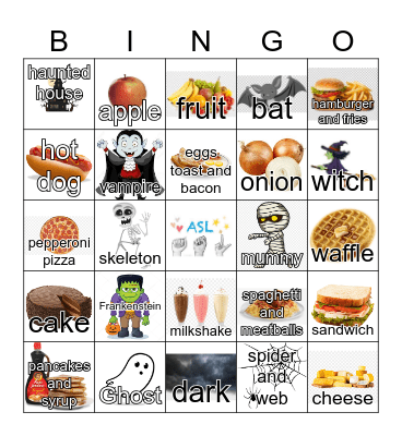 ASL Halloween/Foods Bingo Card