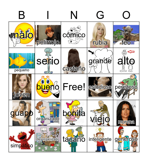 Los adjetivos Bingo Card