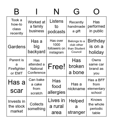 Icebreaker Bingo Card