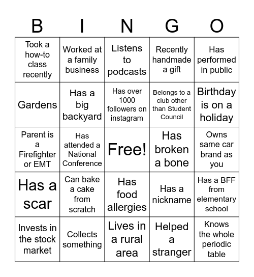 Icebreaker Bingo Card