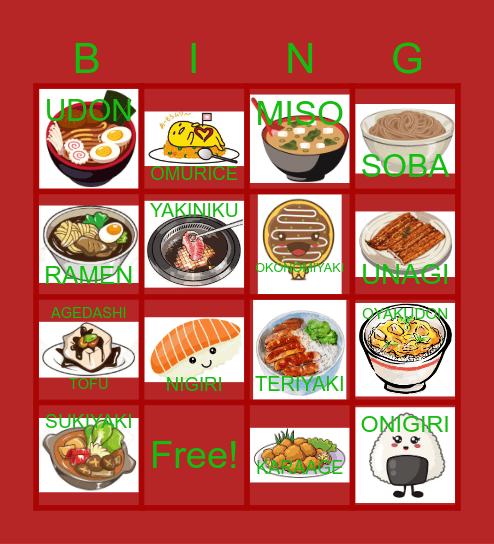 JAPANESE FOOD BINGO Card