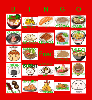 JAPANESE FOOD BINGO Card