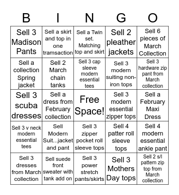 Calvin Klein Bingo Card
