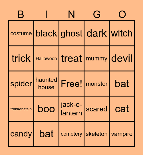 Sample ASL Halloween Bingo Card