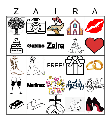 Zaira's Bridal Shower Bingo Card